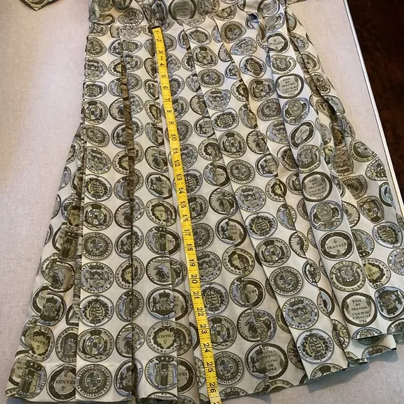 Vintage, 1960’s, hand crafted, Medallion, pleated shirt dress, size 12, women’s