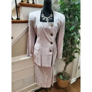 Vintage Apart Solid Gray Rayon Long Sleeve Blazer &amp; Skirt 2 Piece Suit Size 14