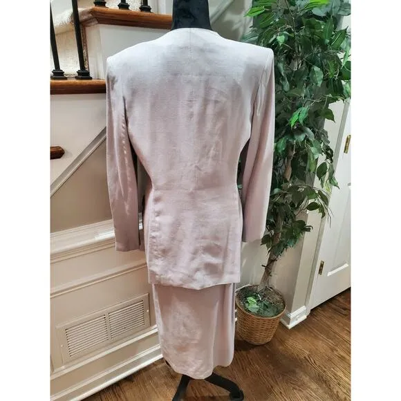 Vintage Apart Solid Gray Rayon Long Sleeve Blazer &amp; Skirt 2 Piece Suit Size 14
