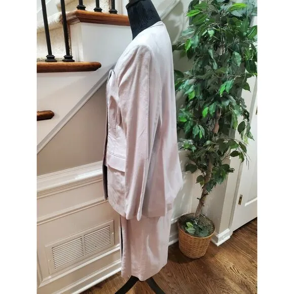 Vintage Apart Solid Gray Rayon Long Sleeve Blazer &amp; Skirt 2 Piece Suit Size 14