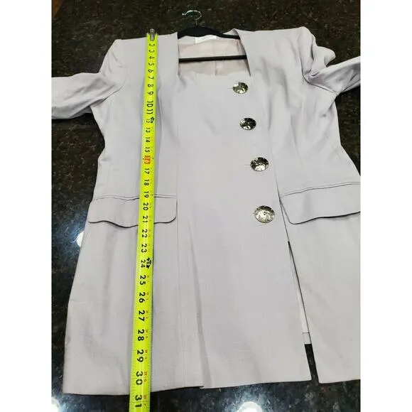 Vintage Apart Solid Gray Rayon Long Sleeve Blazer &amp; Skirt 2 Piece Suit Size 14