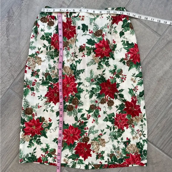 Vintage Christmas Poinsettia 2 piece Set Skirt Holiday Party Suit Size 10