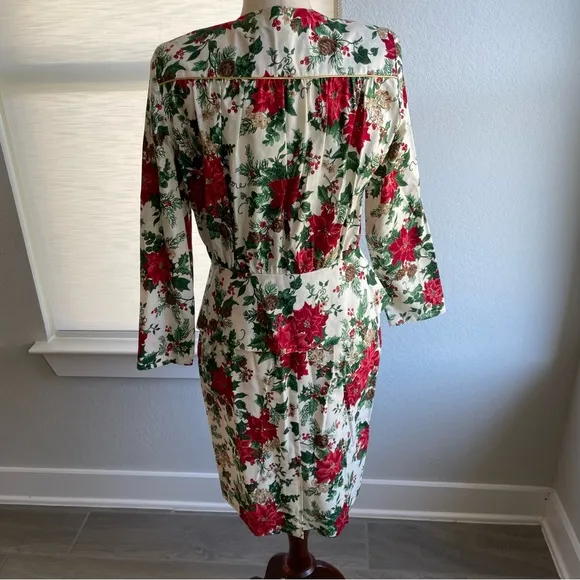 Vintage Christmas Poinsettia 2 piece Set Skirt Holiday Party Suit Size 10