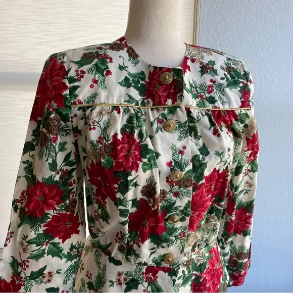 Vintage Christmas Poinsettia 2 piece Set Skirt Holiday Party Suit Size 10
