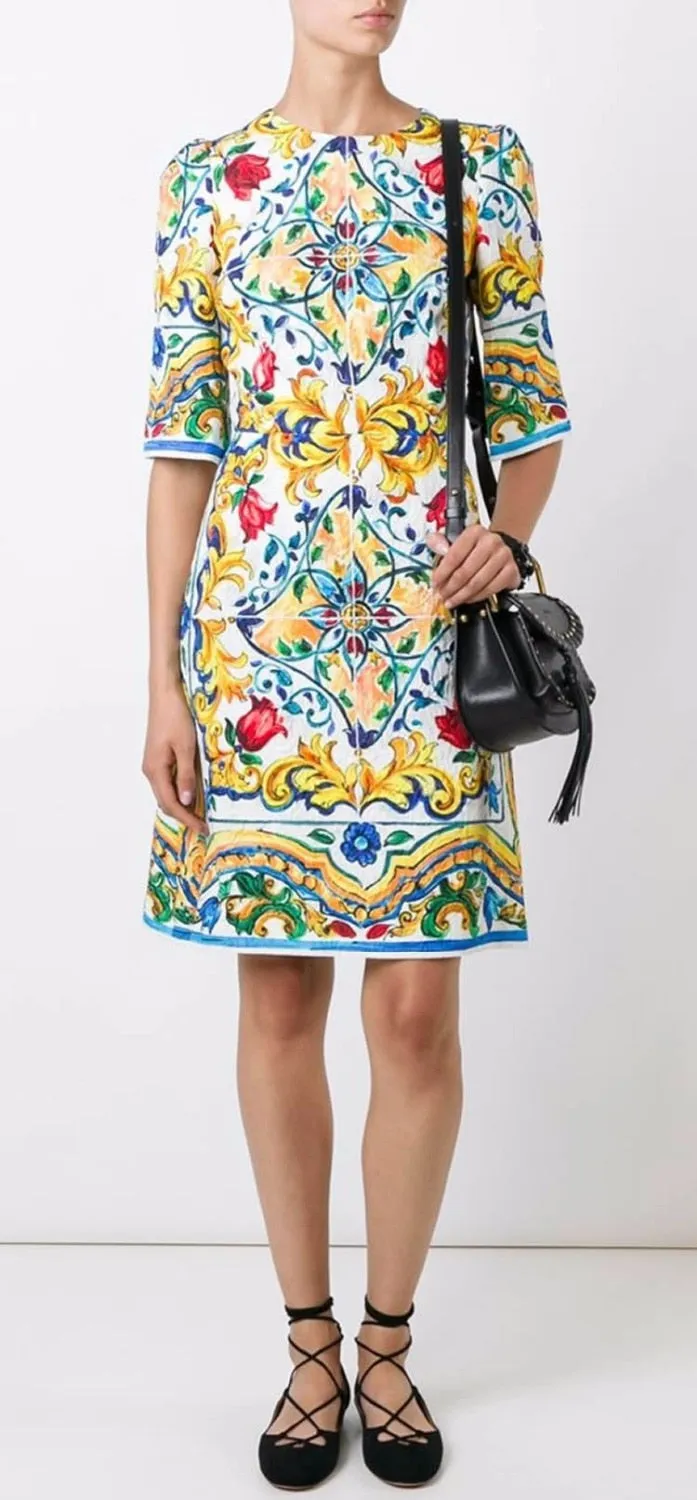 Vintage Print Jacquard Dresses