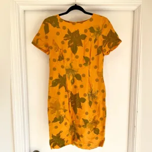 Vintage RIANI Linen Blend Sheath Orange Polka Dot Floral Dress Size 6