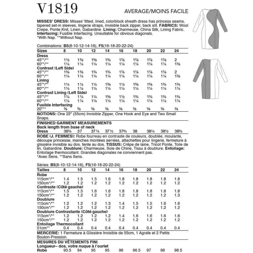 Vogue Pattern V1819 F5 (16-18-20-22-24)