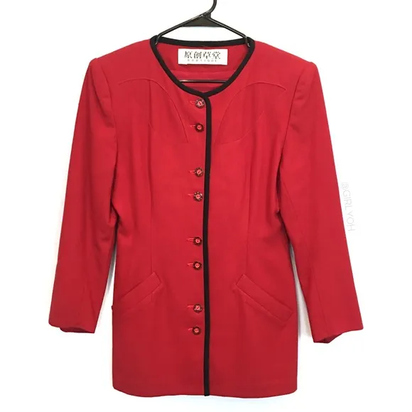 VTG Asian Red Blazer Jacket Pencil Skirt Suit Set