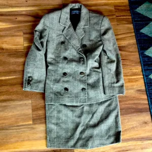 VTG Ellen Tracy Linda Allard Plaid Wool Skirt Suit
