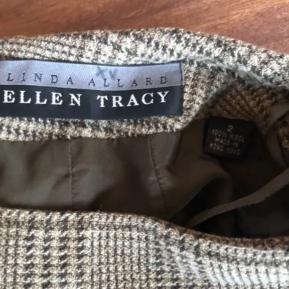 VTG Ellen Tracy Linda Allard Plaid Wool Skirt Suit