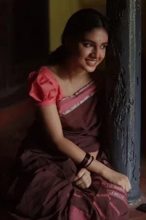 Weaves of Bengal - Sitara - brown handloom cotton saree with zari border