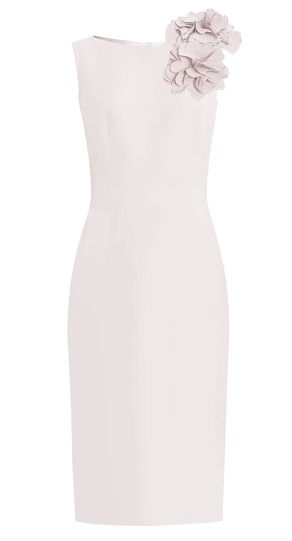 White Aegina Sheath Dress with Flower Detail