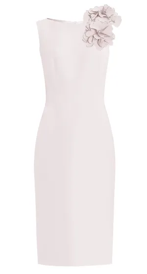White Aegina Sheath Dress with Flower Detail