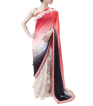 WHITE AND RED SAREE
