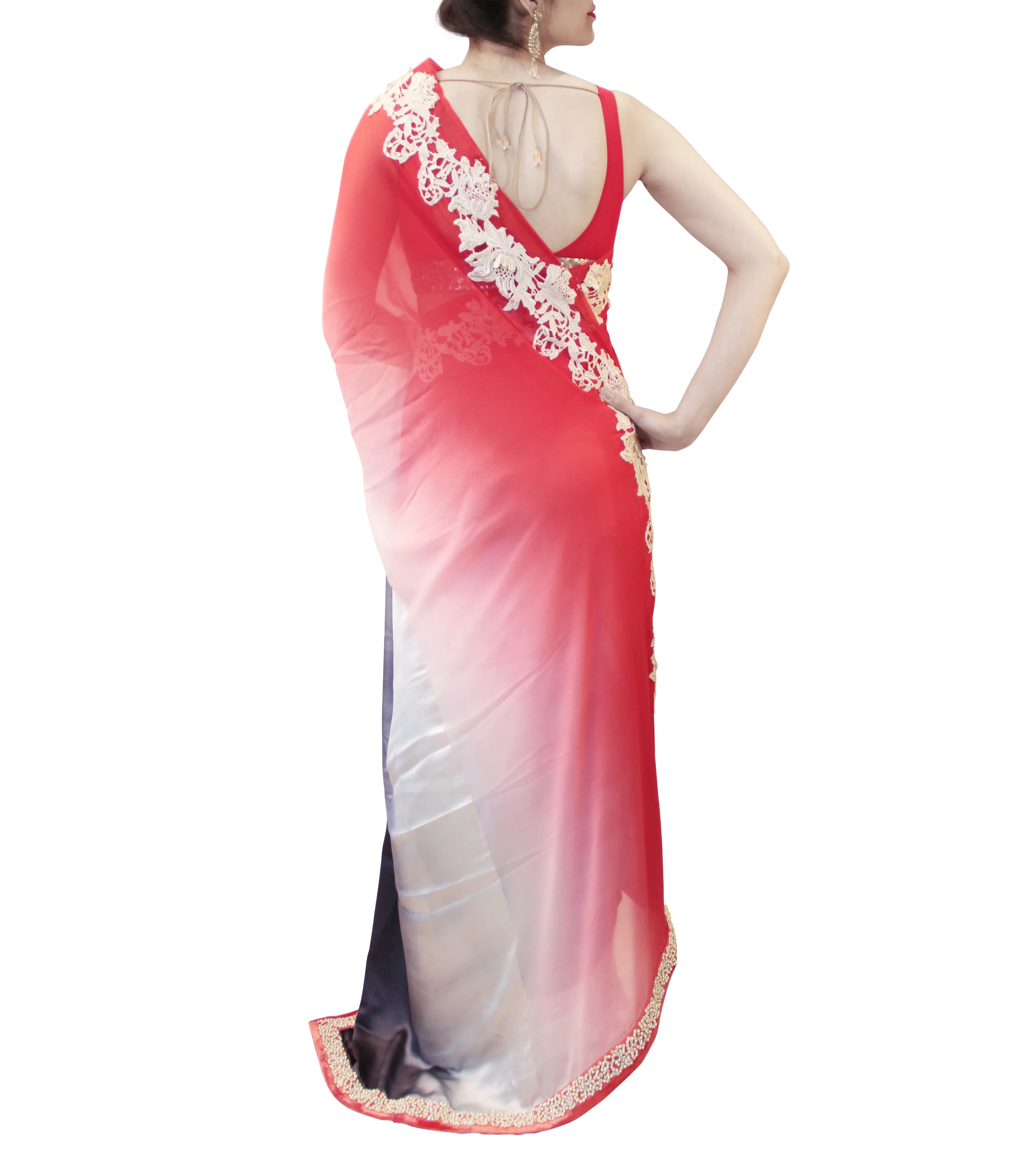 WHITE AND RED SAREE