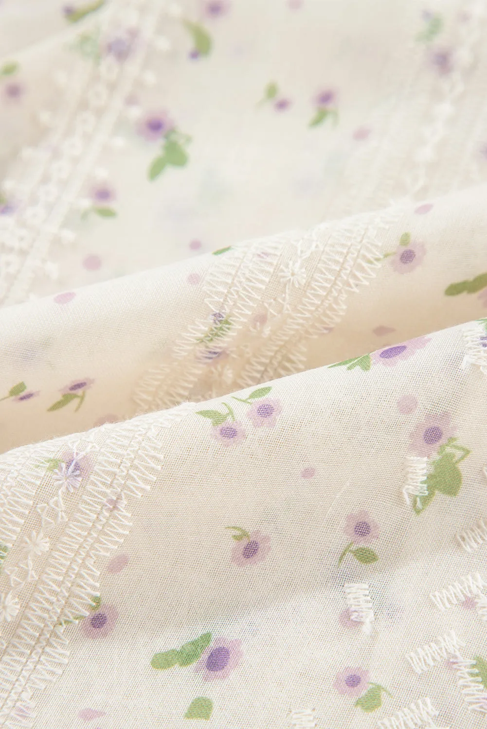 White Floral Embroidered Lace Bubble Sleeve Shirt