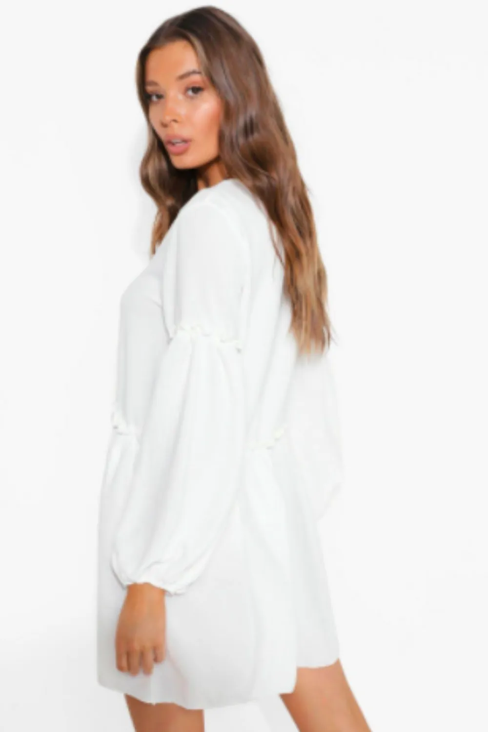 White Huff Puff Sleeved Dress