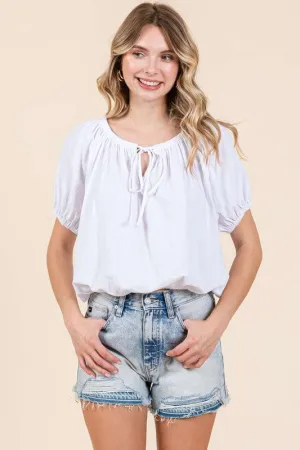 White Linen Two-Way Short Sleeve Crop Blouse