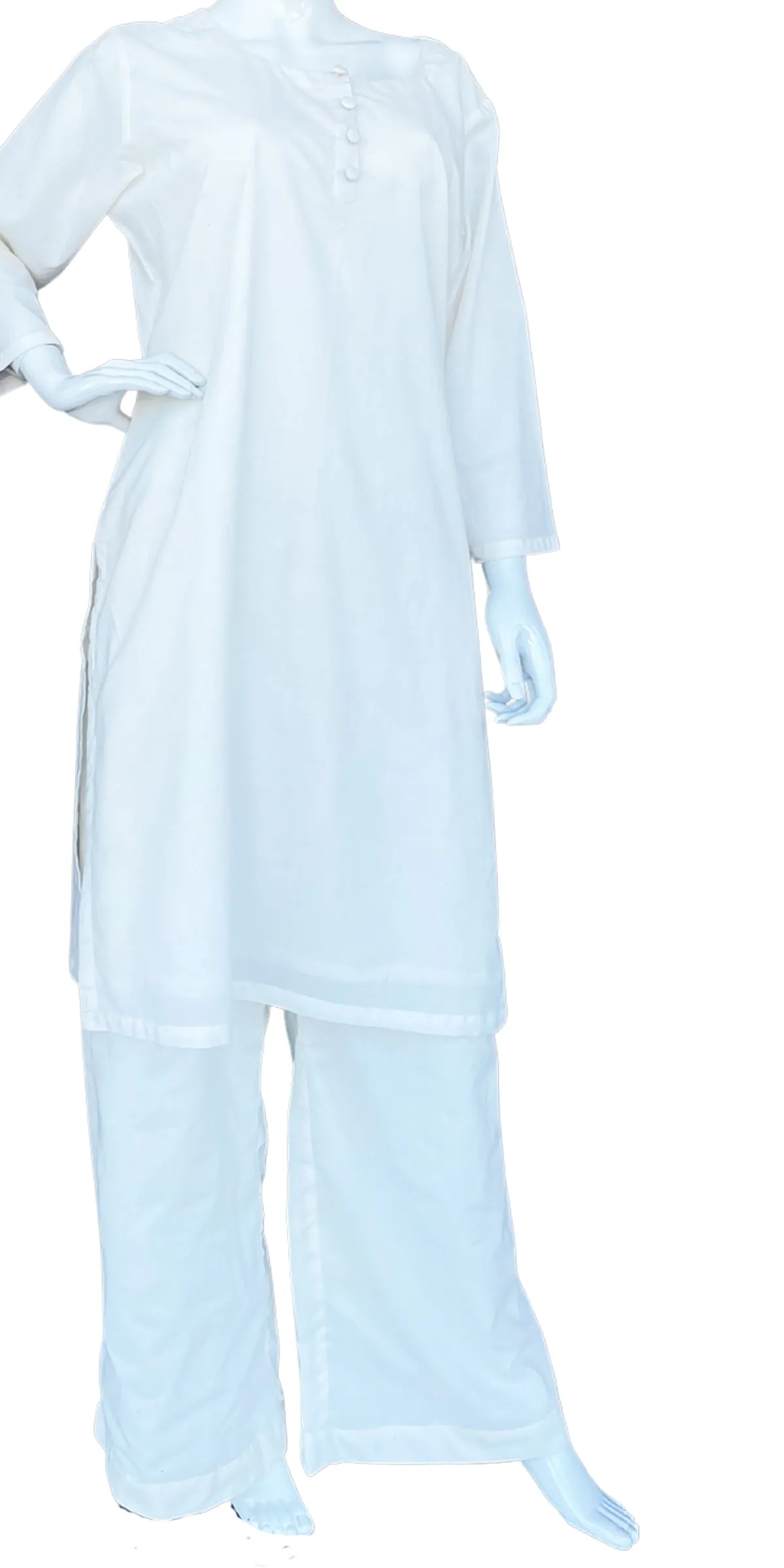 White Pure Cotton kurta Palazzo With Lavender Dupatta