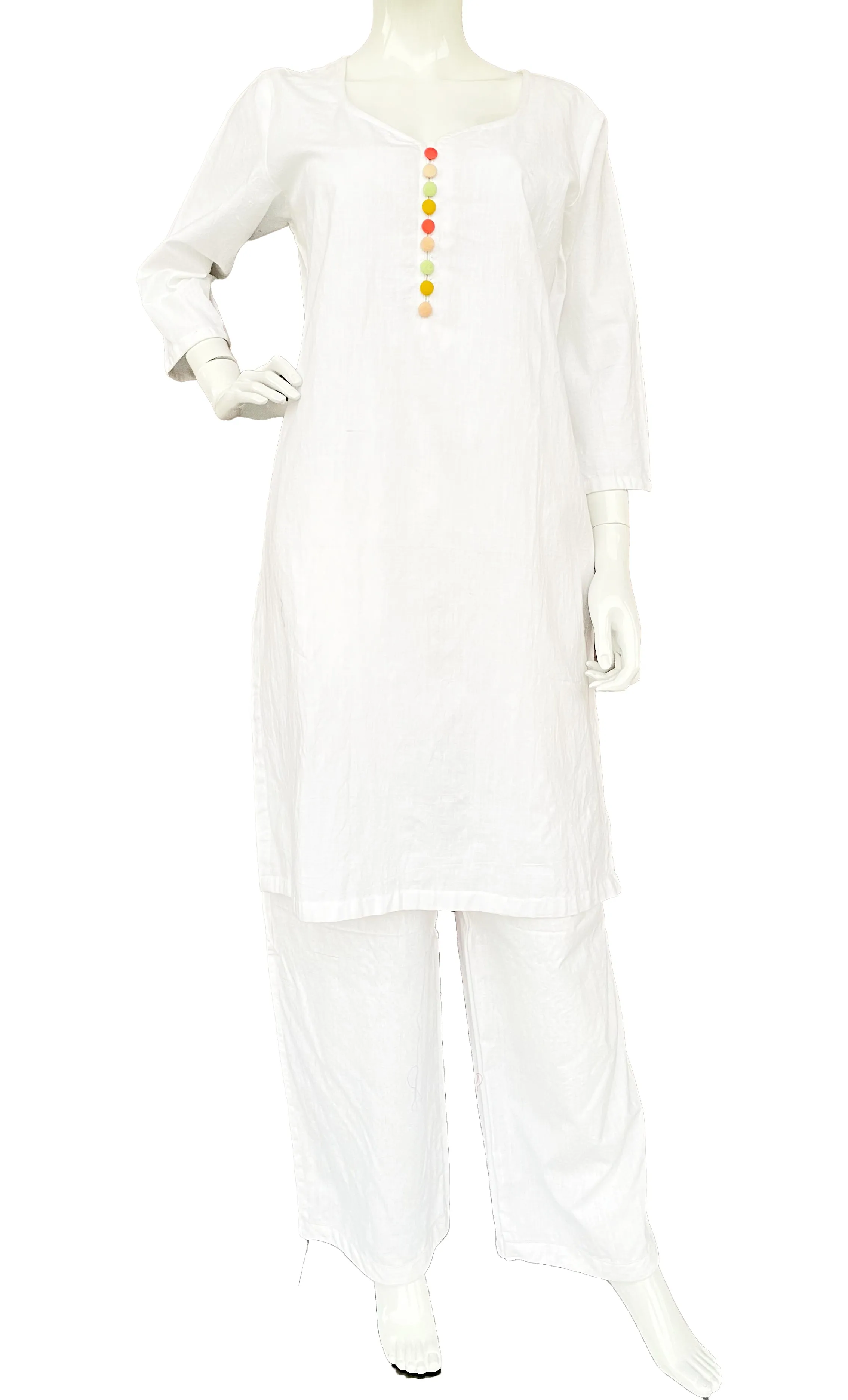 White Pure Muslin kurta Palazzo With Yellow Red Tie DyeDupatta