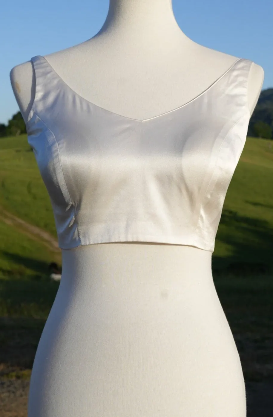 White Satin Silk V Neck Blouse
