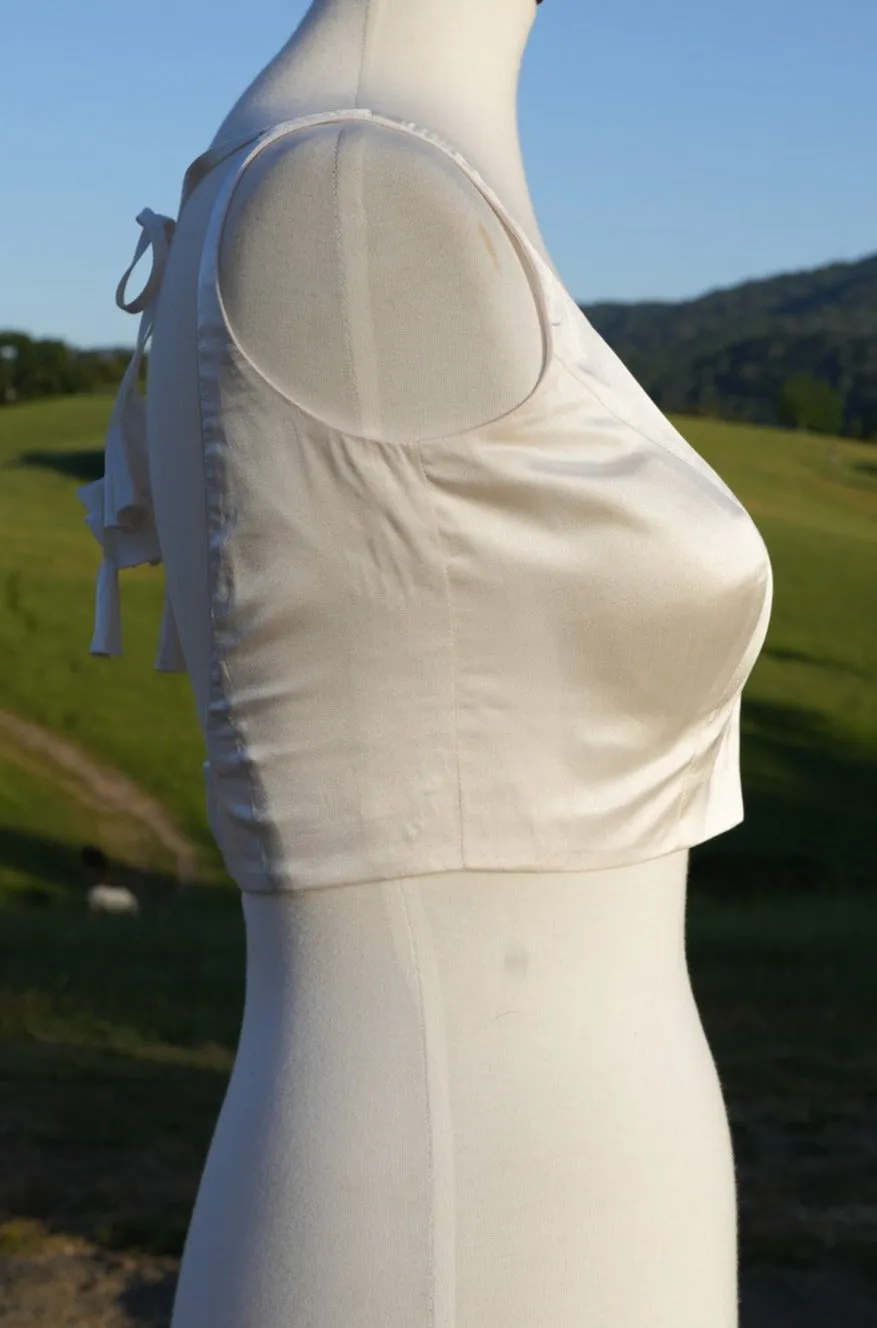 White Satin Silk V Neck Blouse
