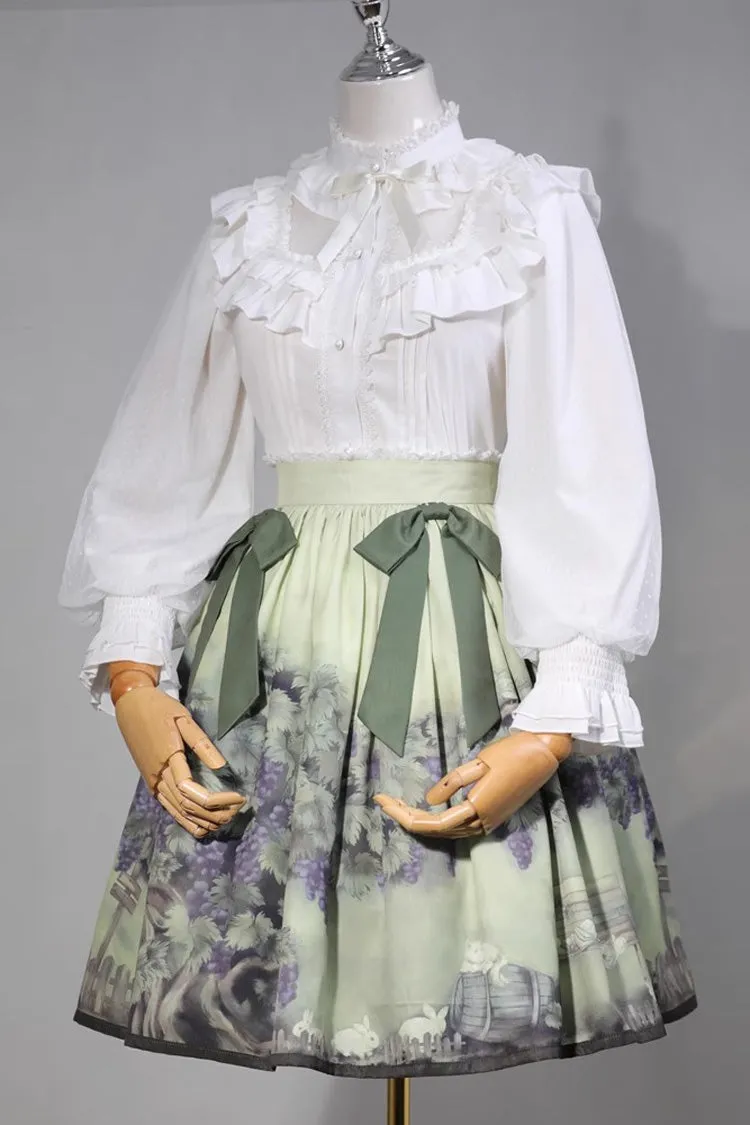 White Stand Collar Long Sleeves Ruffle Bowknot Sweet Lolita Blouse