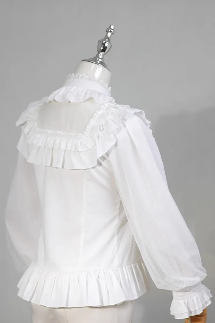 White Stand Collar Long Sleeves Ruffle Bowknot Sweet Lolita Blouse