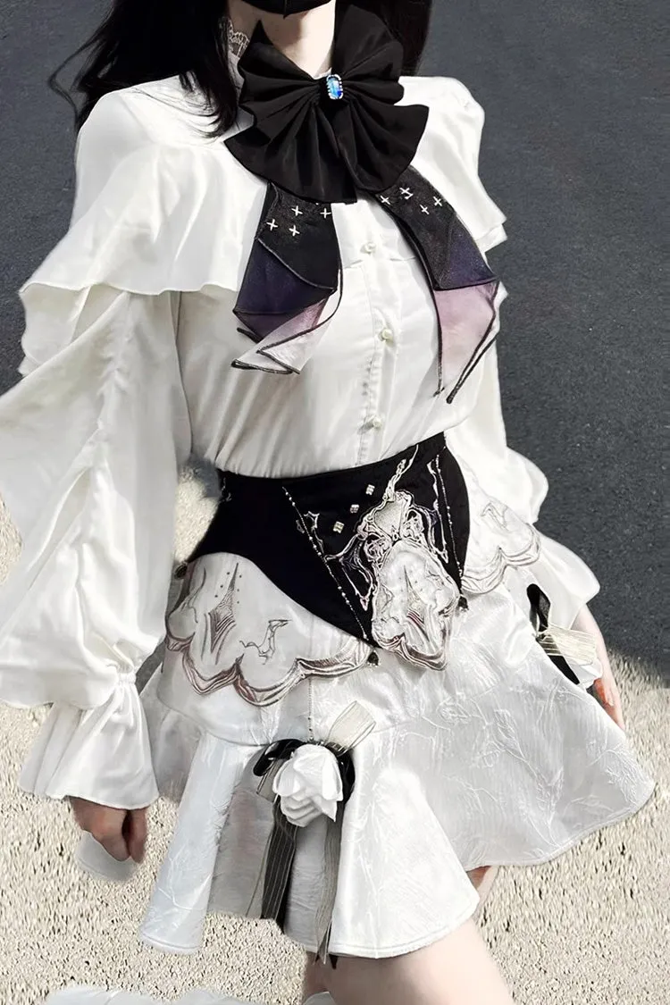 White [Star Gate] Palace Style Ruffle Bowknot Gothic Lolita Fishtail Skirt 2 Versions