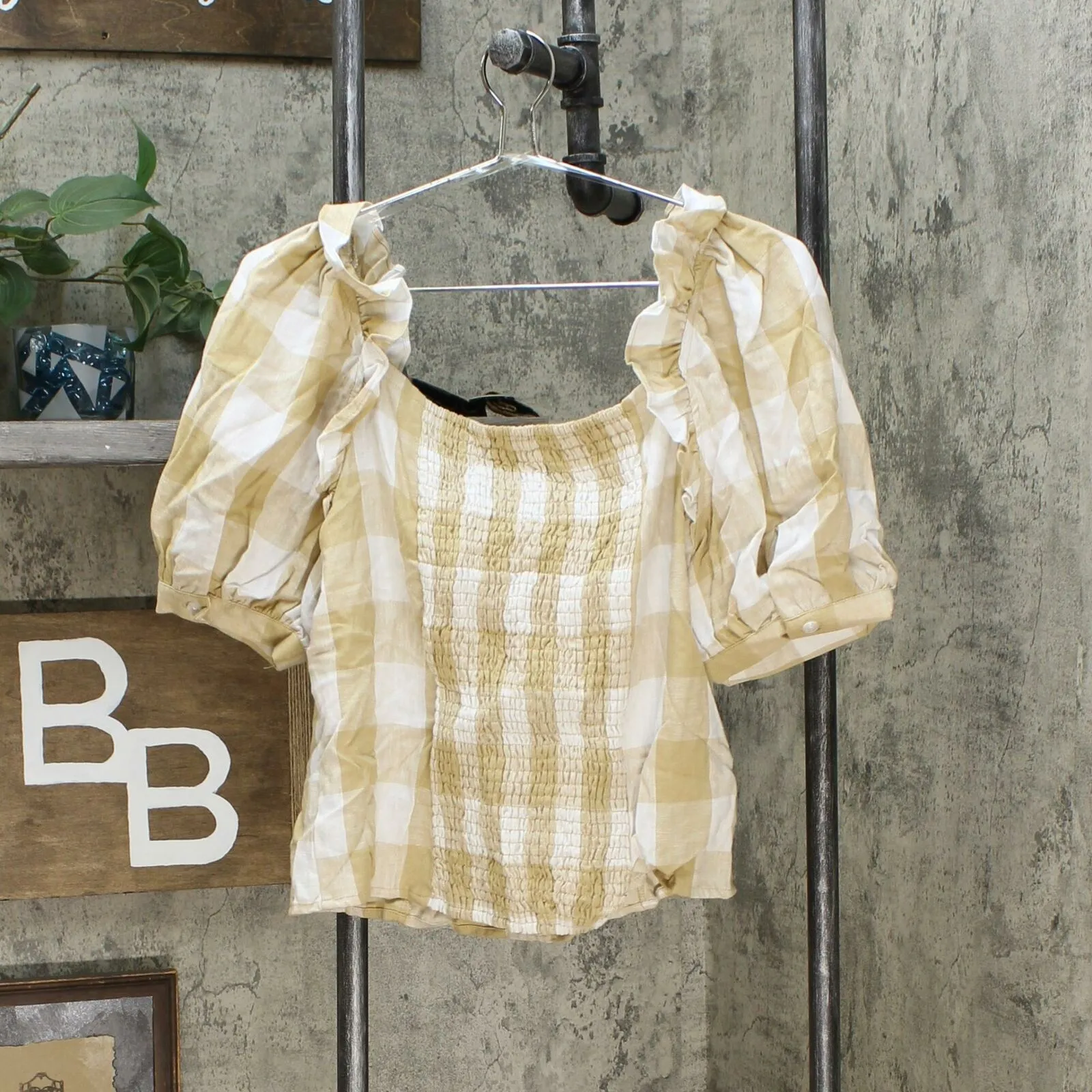 Who What Wear Women's Linen Blend Puff Short Sleeve Blouse