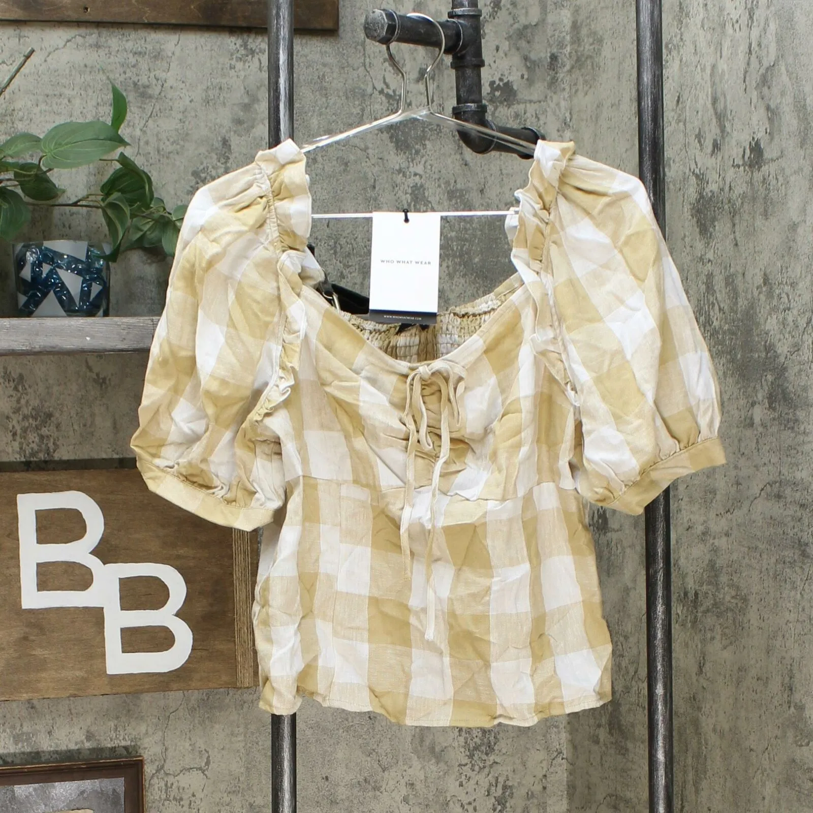 Who What Wear Women's Linen Blend Puff Short Sleeve Blouse