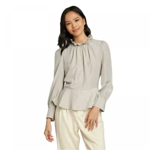 Who What Wear Women's Long Sleeve Shirred Ruffle Blouse