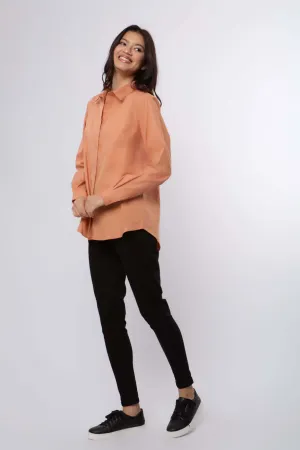 Women Blouse Basic Linen Long Sleeves Brown