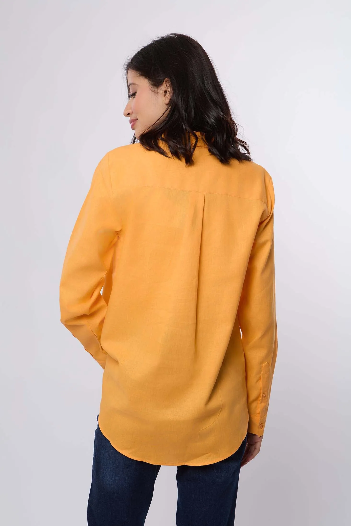 Women Blouse Basic Linen Long Sleeves Orange