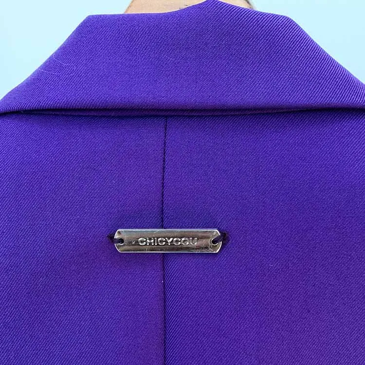 Women Luxury One Button Purple Blazer   Mid-High Rise Faux Fur Mini Skirt Suit