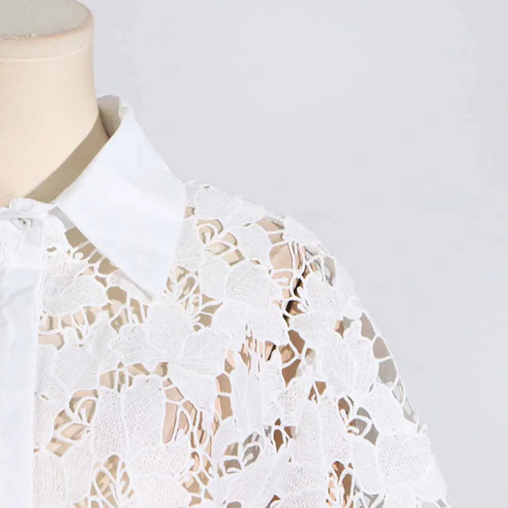 Women Short-Sleeve Lace Embroidered Two Piece Shorts Set