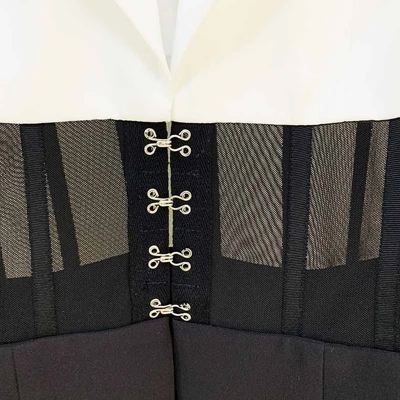 Women White Black Blazer   Flare Trousers Suit
