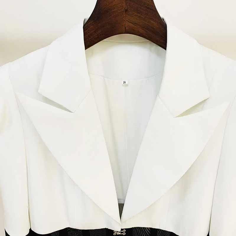 Women White Black Blazer   Flare Trousers Suit