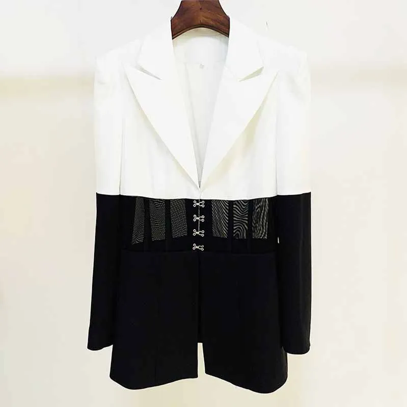 Women White Black Blazer   Flare Trousers Suit