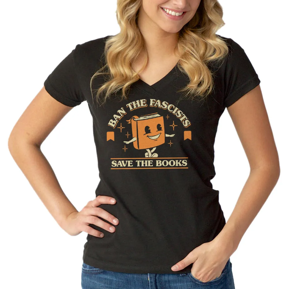 Women's Ban The Fascists Save The Books Vneck T-Shirt