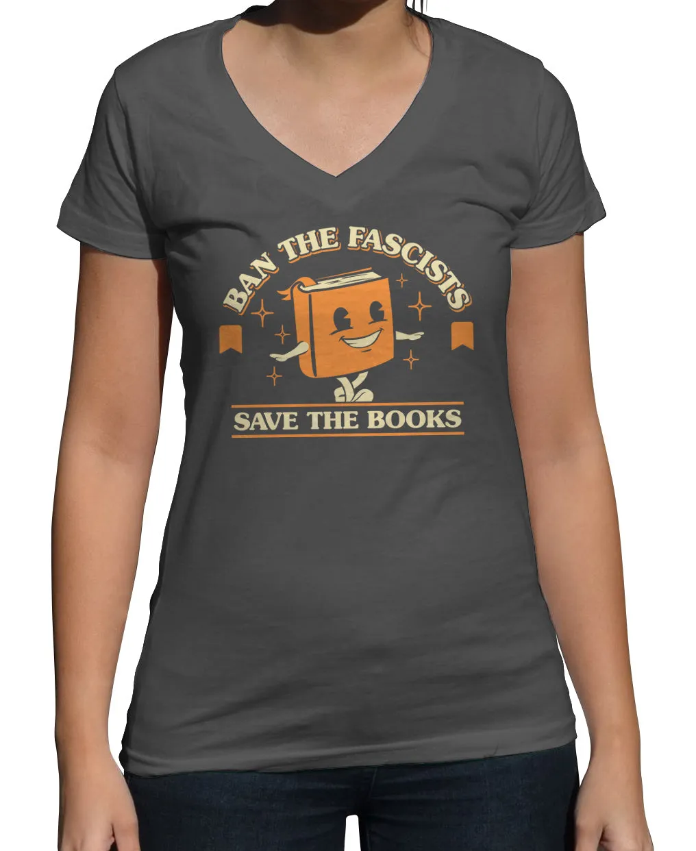 Women's Ban The Fascists Save The Books Vneck T-Shirt