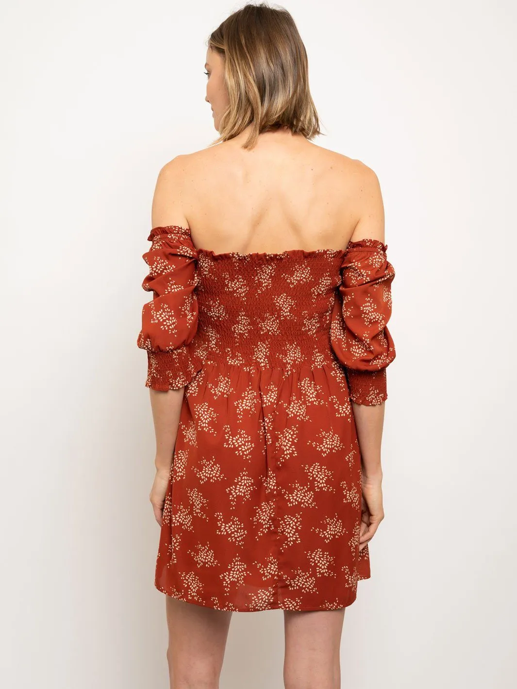 WOMEN'S BARLEY PRINT SMOCKING MINI DRESS