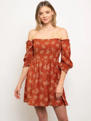 WOMEN'S BARLEY PRINT SMOCKING MINI DRESS