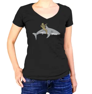 Women's Diver Riding a Shark Vneck T-Shirt - By Ex-Boyfriend