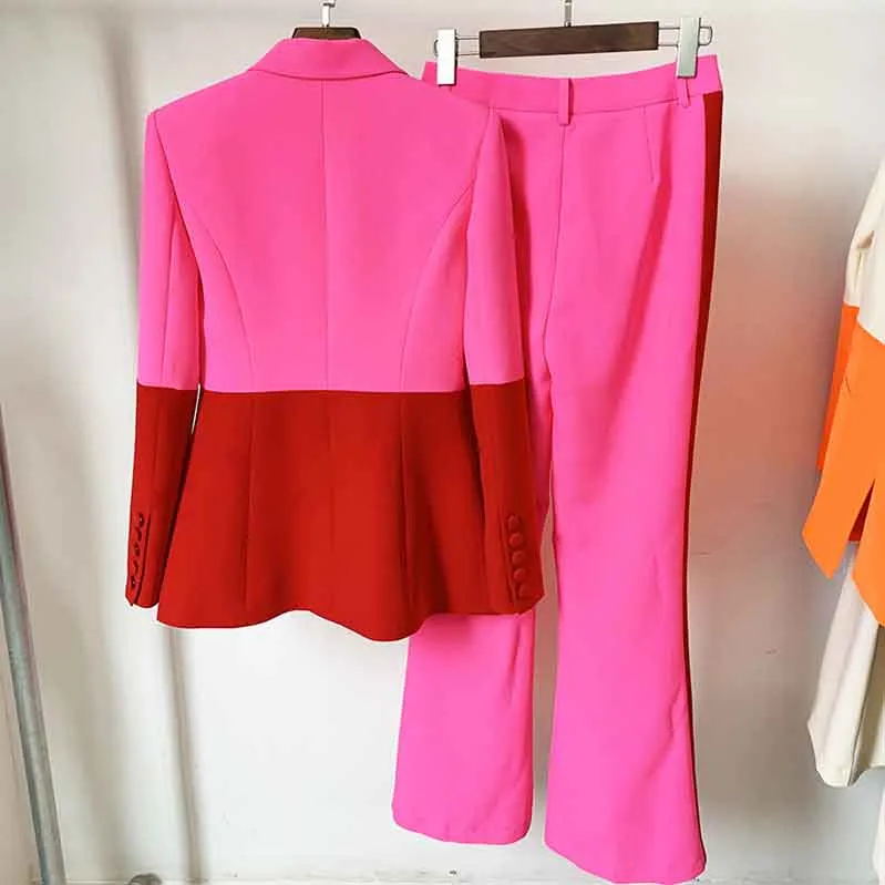 Women's Formal Two Piece Pantsuit Flare Bottoms Two Piece Suit Red Pantsuit Set