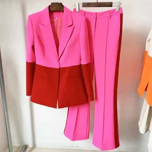 Women's Formal Two Piece Pantsuit Flare Bottoms Two Piece Suit Red Pantsuit Set