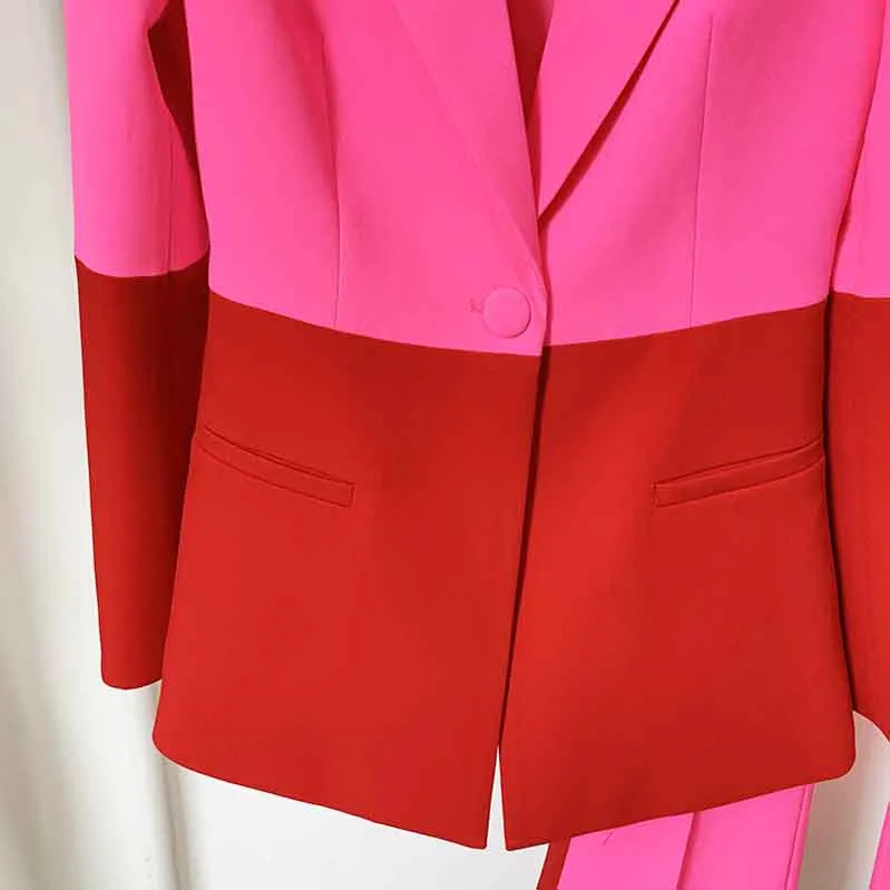 Women's Formal Two Piece Pantsuit Flare Bottoms Two Piece Suit Red Pantsuit Set