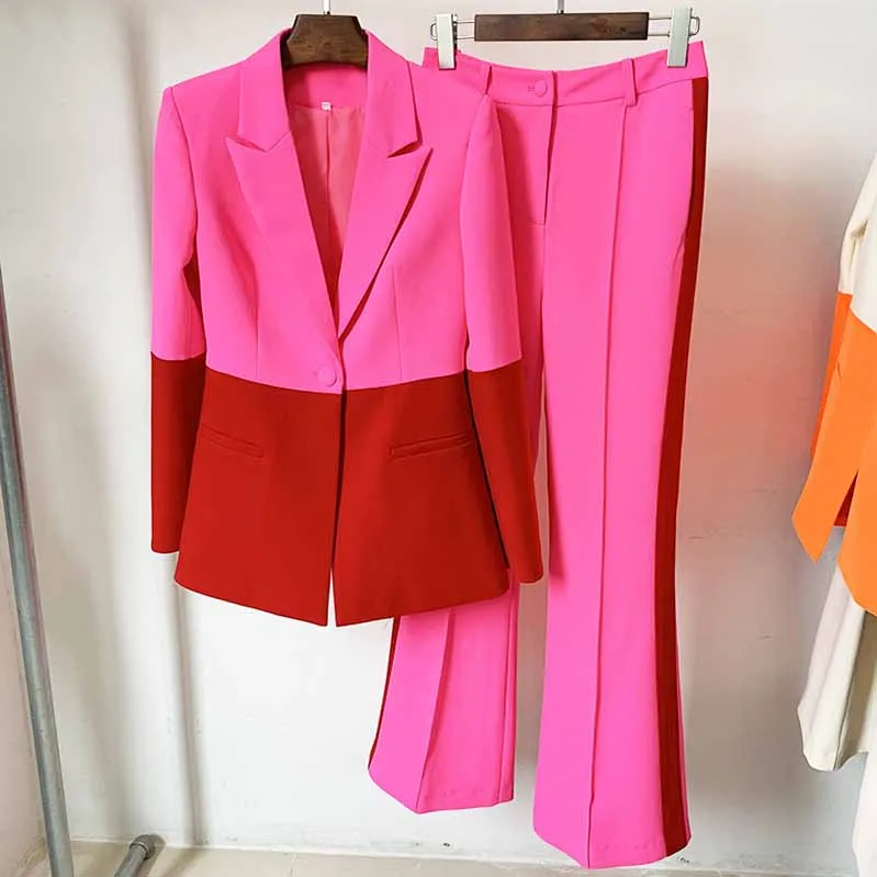 Women's Formal Two Piece Pantsuit Flare Bottoms Two Piece Suit Red Pantsuit Set