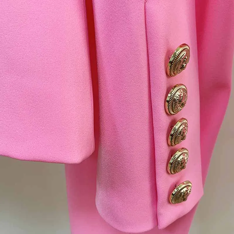 Womens Hot Pink Pantsuit Blazer   High Waist Nine-Point Suit Pants