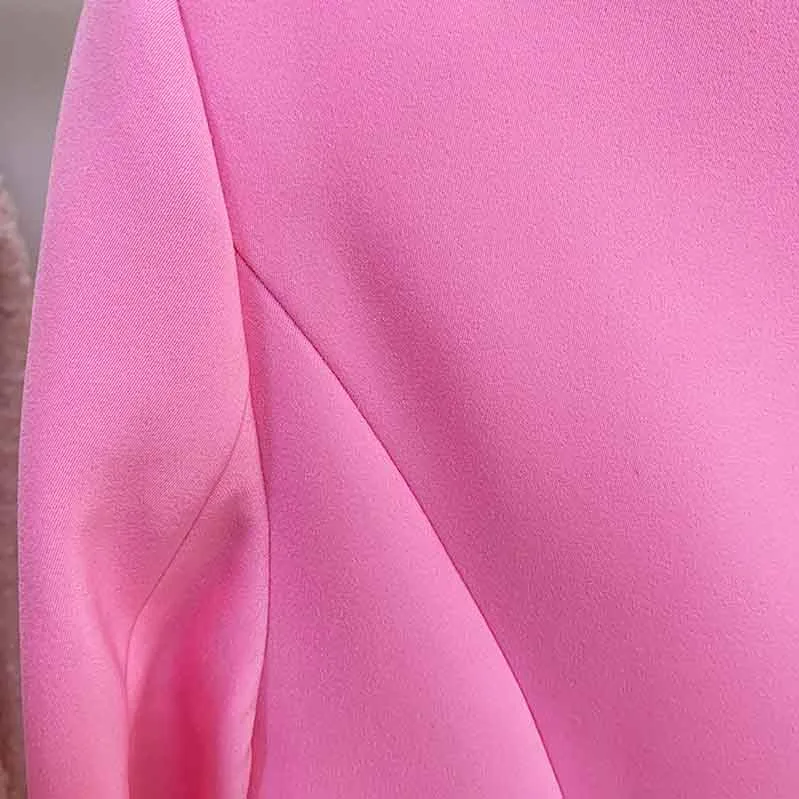 Womens Hot Pink Pantsuit Blazer   High Waist Nine-Point Suit Pants